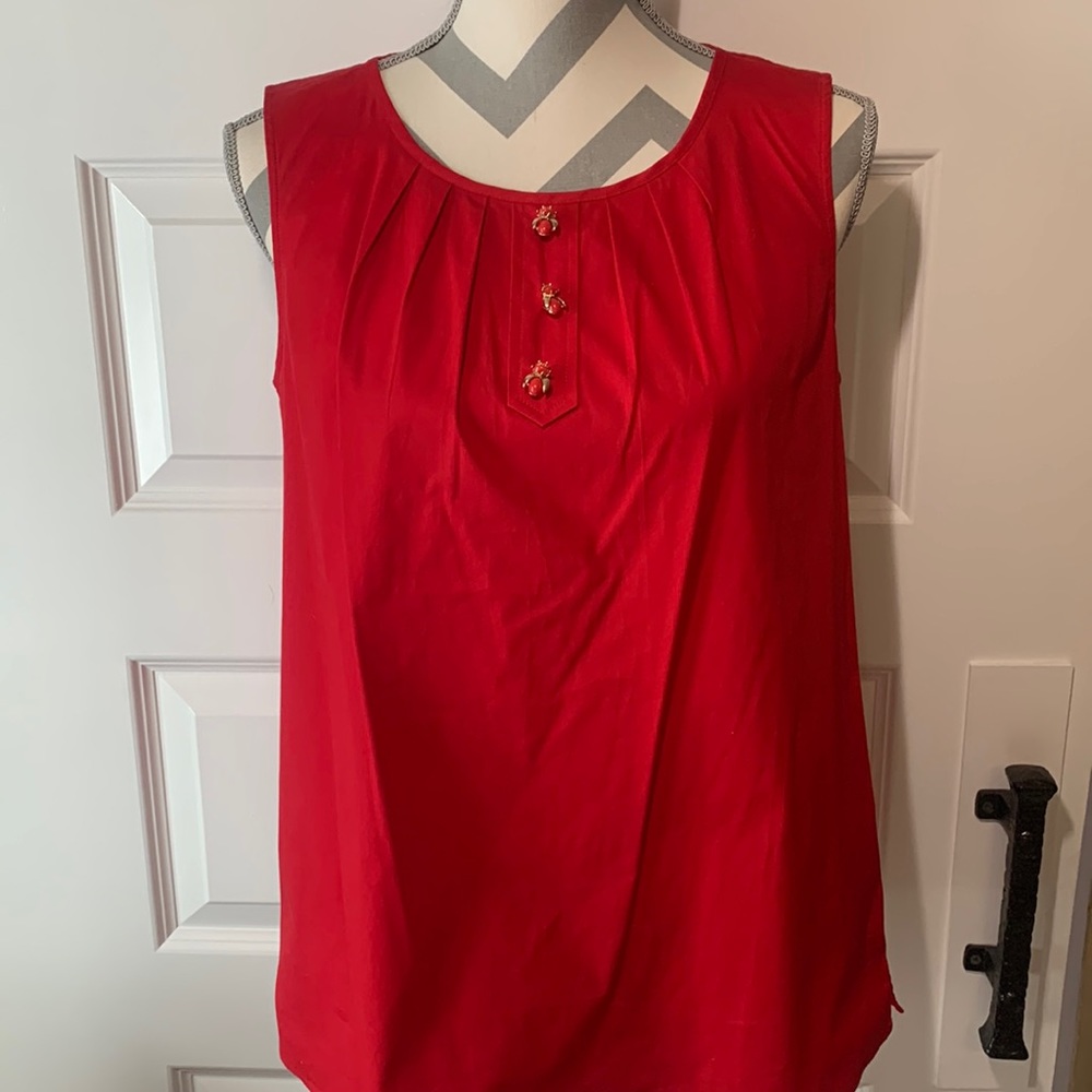 Talbots ladies M red stretch woven sleeveless blouse NWOTS!